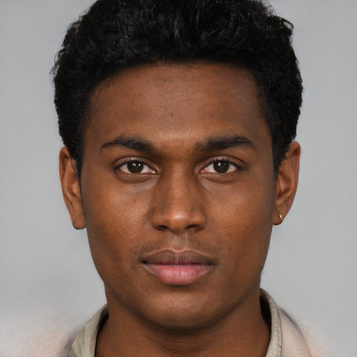 Neutral black young-adult male with short  brown hair and brown eyes