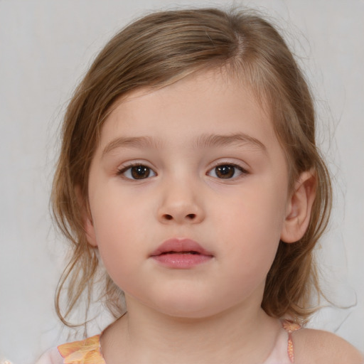 Neutral white child female with medium  brown hair and brown eyes