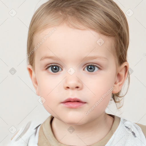 Neutral white child female with medium  brown hair and blue eyes