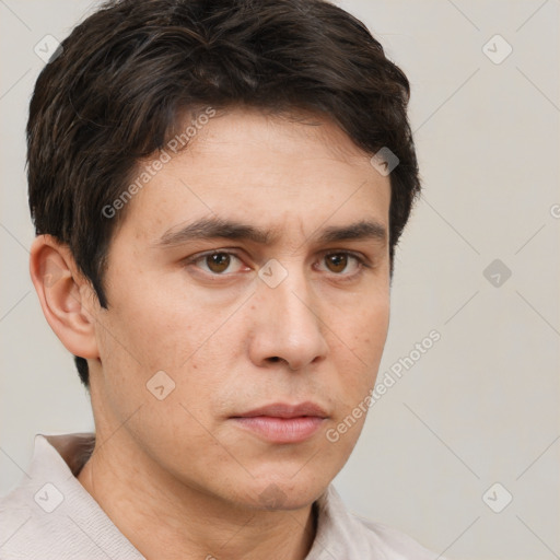 Neutral white adult male with short  brown hair and brown eyes