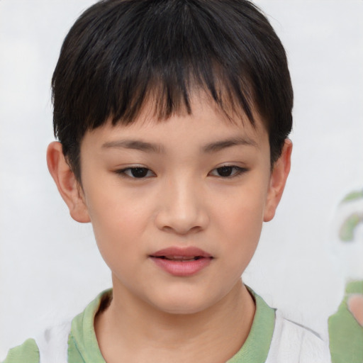 Neutral asian child female with short  brown hair and brown eyes