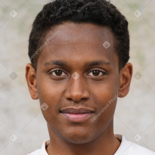 Neutral black young-adult male with short  brown hair and brown eyes