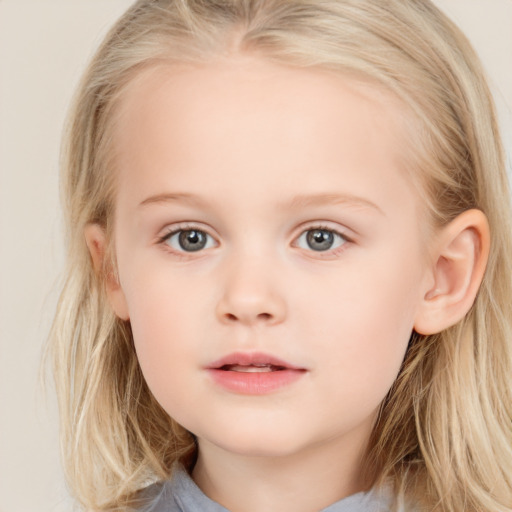 Neutral white child female with medium  brown hair and blue eyes