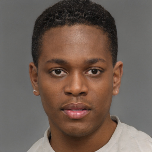 Neutral black young-adult male with short  brown hair and brown eyes