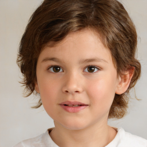 Neutral white child female with medium  brown hair and brown eyes