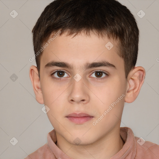 Neutral white child male with short  brown hair and brown eyes