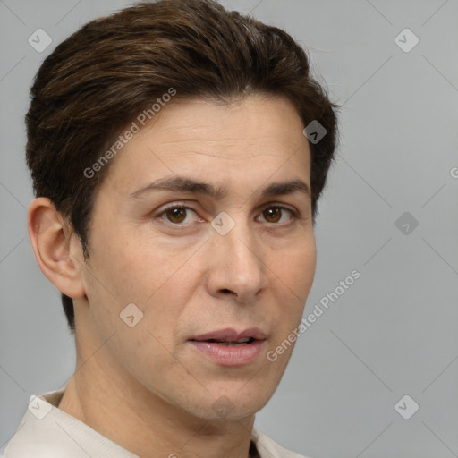 Neutral white adult male with short  brown hair and brown eyes