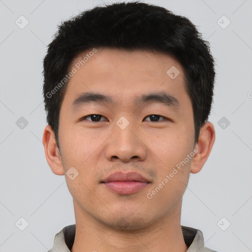 Neutral asian young-adult male with short  black hair and brown eyes