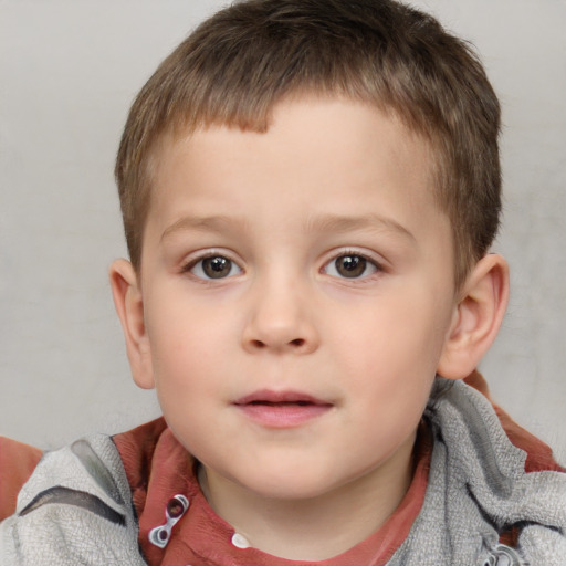 Neutral white child male with short  brown hair and grey eyes