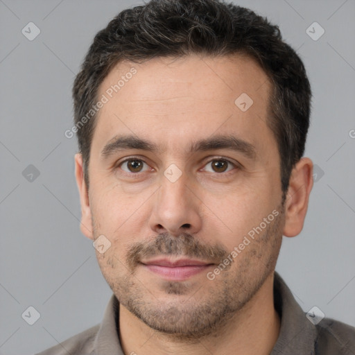 Neutral white adult male with short  brown hair and brown eyes