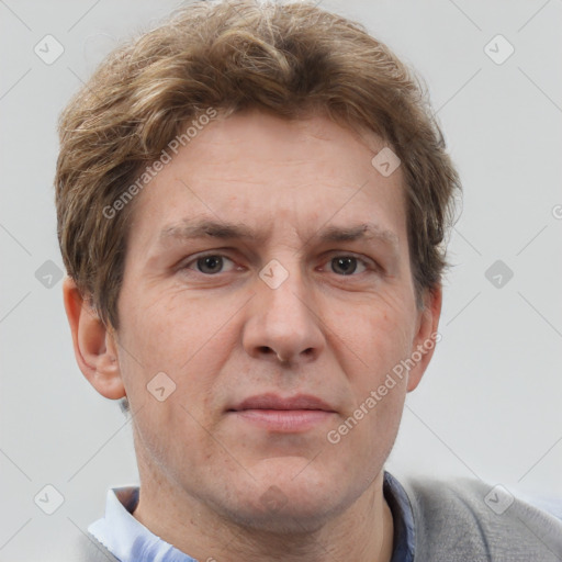 Neutral white adult male with short  brown hair and brown eyes