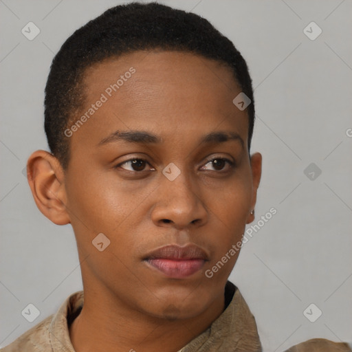 Neutral black young-adult male with short  brown hair and brown eyes
