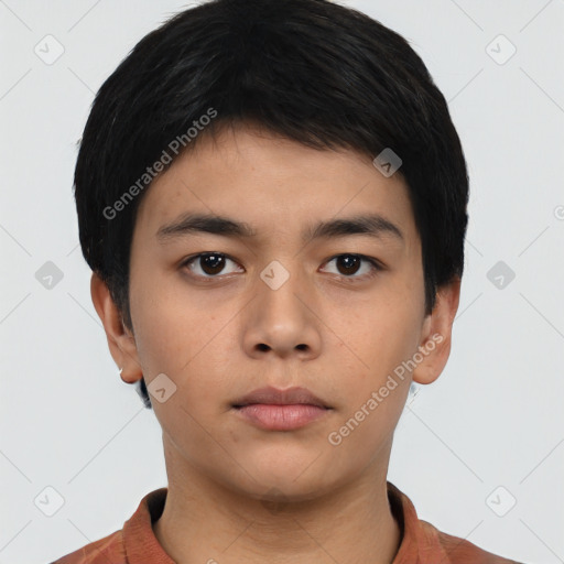 Neutral asian young-adult male with short  black hair and brown eyes