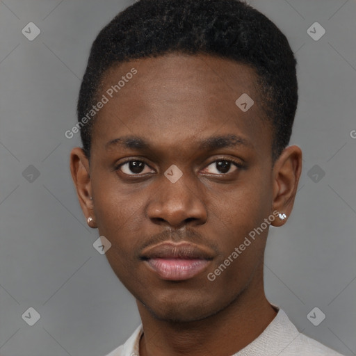 Neutral black young-adult male with short  brown hair and brown eyes