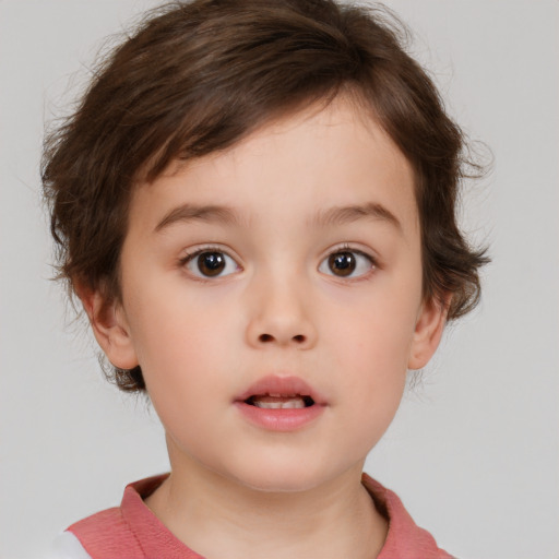 Neutral white child female with short  brown hair and brown eyes