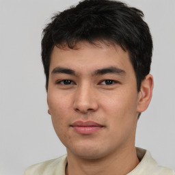 Neutral asian young-adult male with short  brown hair and brown eyes