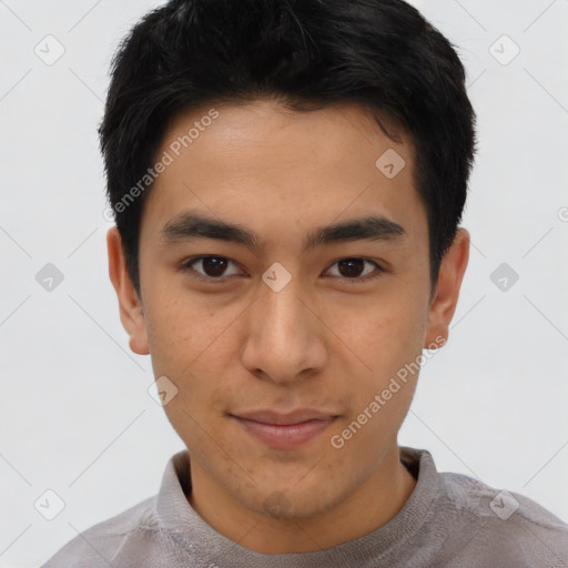 Neutral asian young-adult male with short  brown hair and brown eyes