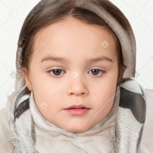 Neutral white child female with medium  brown hair and brown eyes