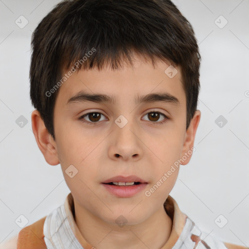 Neutral white child male with short  brown hair and brown eyes