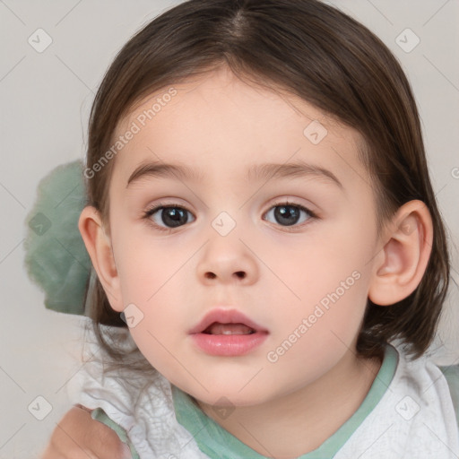 Neutral white child female with medium  brown hair and brown eyes