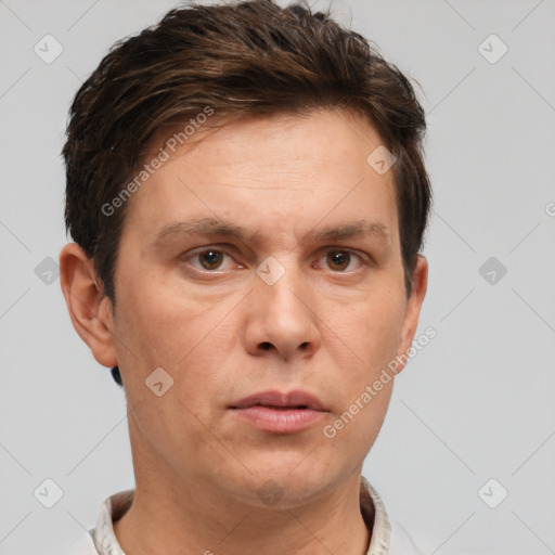 Neutral white adult male with short  brown hair and brown eyes