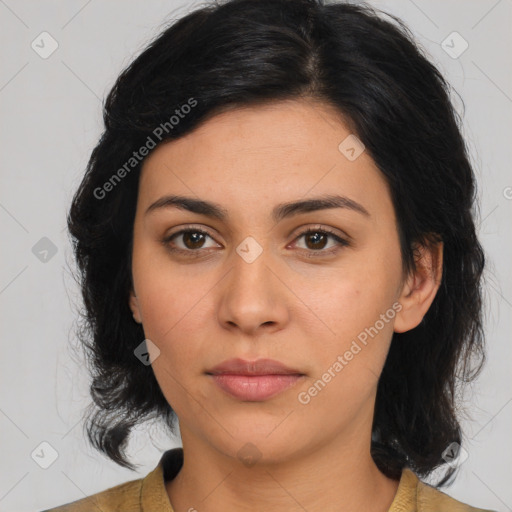 Neutral asian young-adult female with medium  brown hair and brown eyes