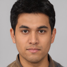 Neutral asian young-adult male with short  brown hair and brown eyes