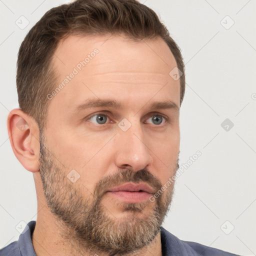 Neutral white adult male with short  brown hair and brown eyes