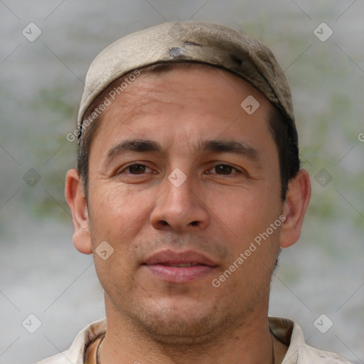 Neutral white adult male with short  brown hair and brown eyes