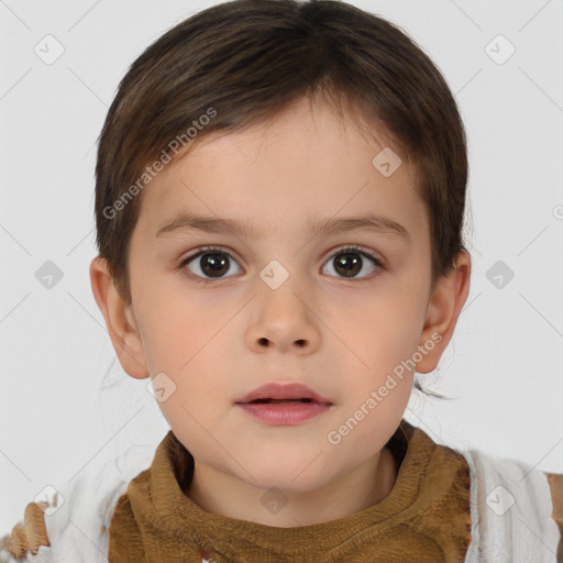 Neutral white child female with short  brown hair and brown eyes