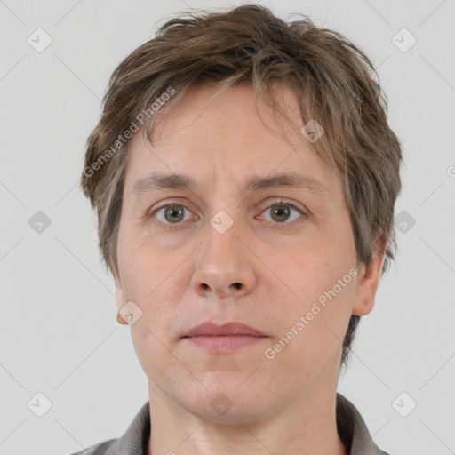 Neutral white adult male with short  brown hair and brown eyes