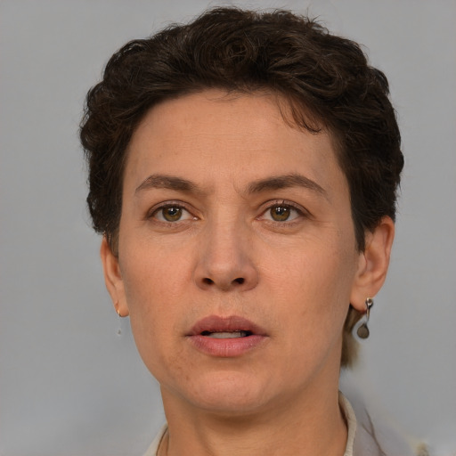 Neutral white adult female with short  brown hair and brown eyes