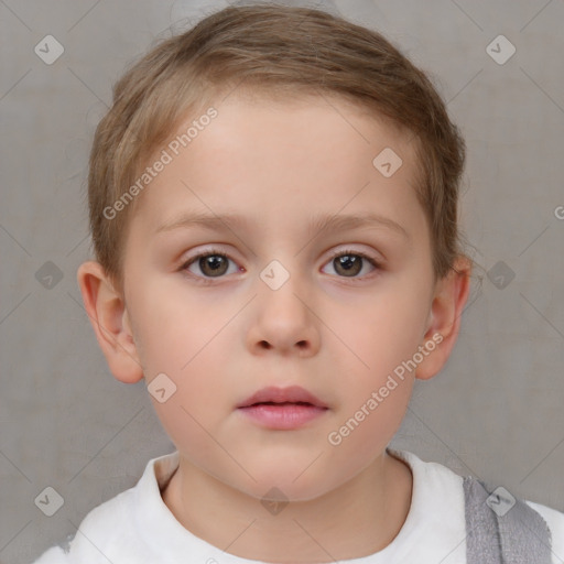 Neutral white child female with short  brown hair and brown eyes