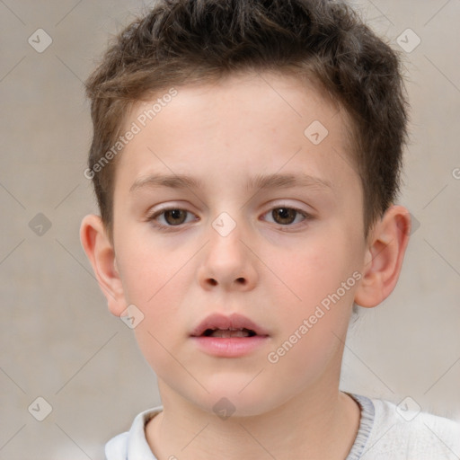 Neutral white child male with short  brown hair and brown eyes