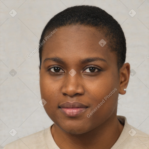 Neutral black young-adult female with short  brown hair and brown eyes