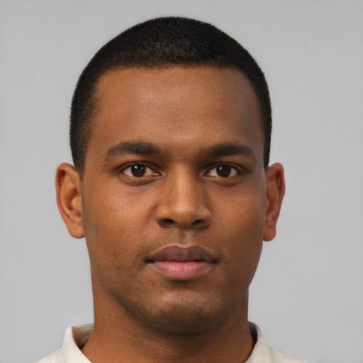 Neutral black young-adult male with short  brown hair and brown eyes