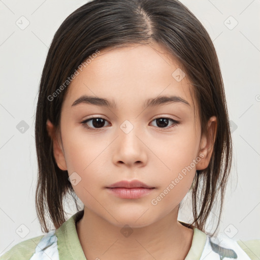 Neutral white child female with medium  brown hair and brown eyes