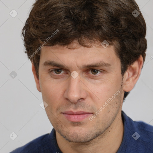 Neutral white adult male with short  brown hair and brown eyes