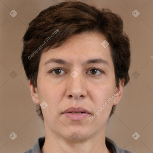 Neutral white adult male with short  brown hair and brown eyes