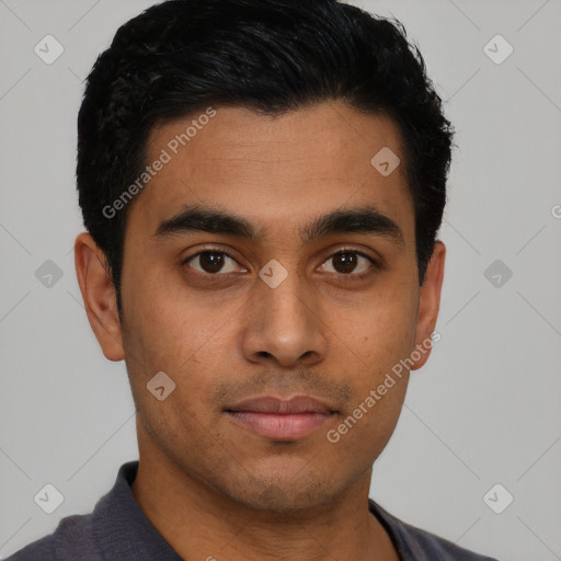 Neutral asian young-adult male with short  black hair and brown eyes