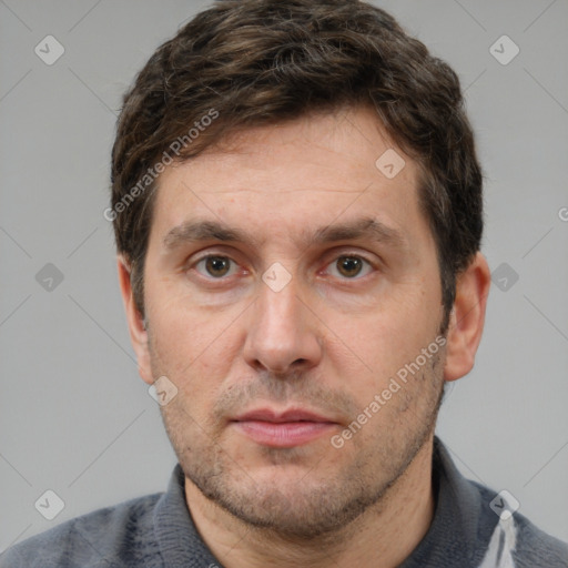 Neutral white adult male with short  brown hair and brown eyes