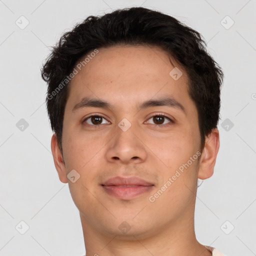 Neutral asian young-adult male with short  brown hair and brown eyes