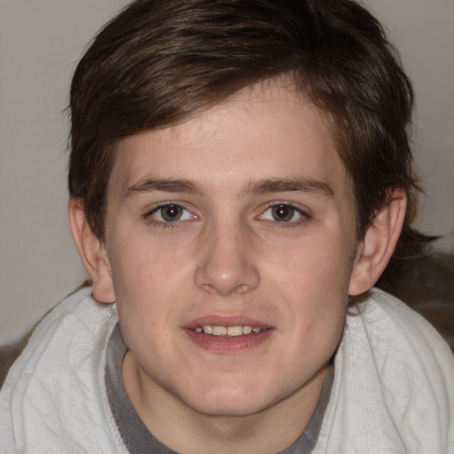 Joyful white young-adult male with medium  brown hair and brown eyes