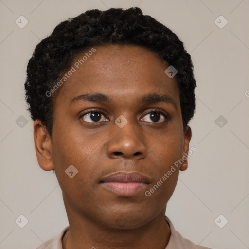 Neutral black young-adult male with short  brown hair and brown eyes