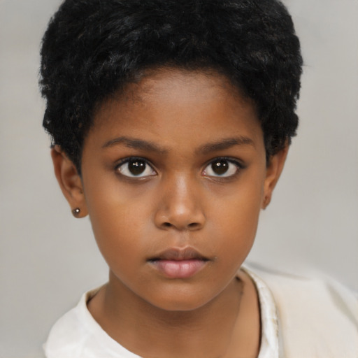 Neutral black child female with short  brown hair and brown eyes