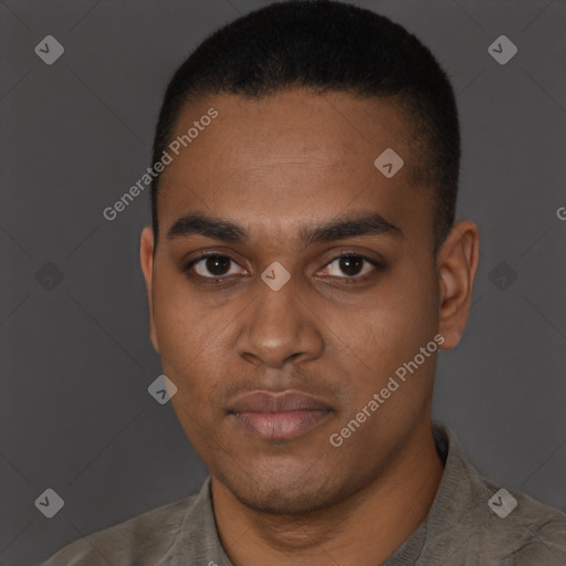 Neutral latino young-adult male with short  brown hair and brown eyes
