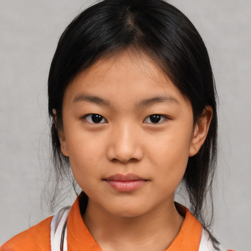 Neutral asian child female with medium  black hair and brown eyes