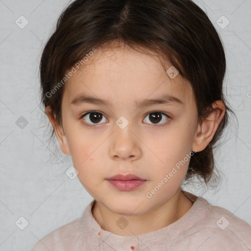Neutral white child female with medium  brown hair and brown eyes
