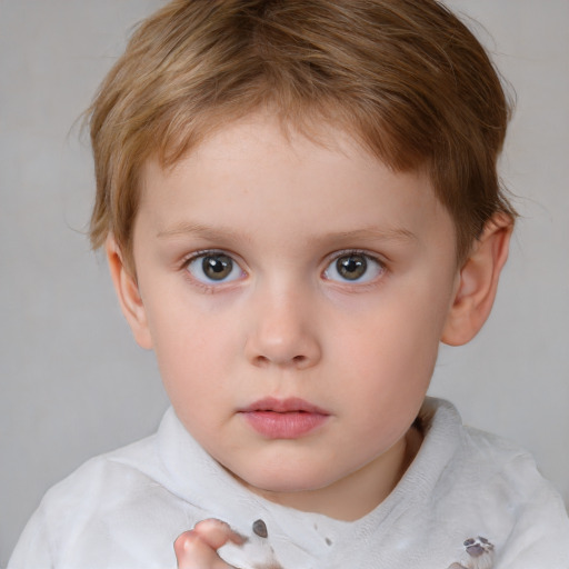 Neutral white child female with short  brown hair and grey eyes