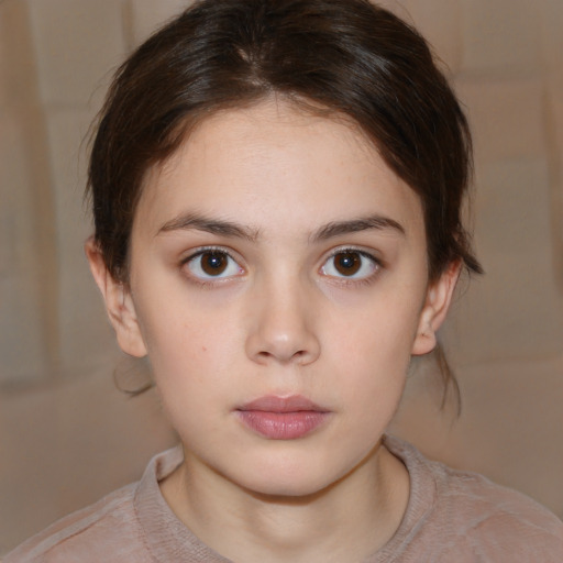 Neutral white child female with medium  brown hair and brown eyes